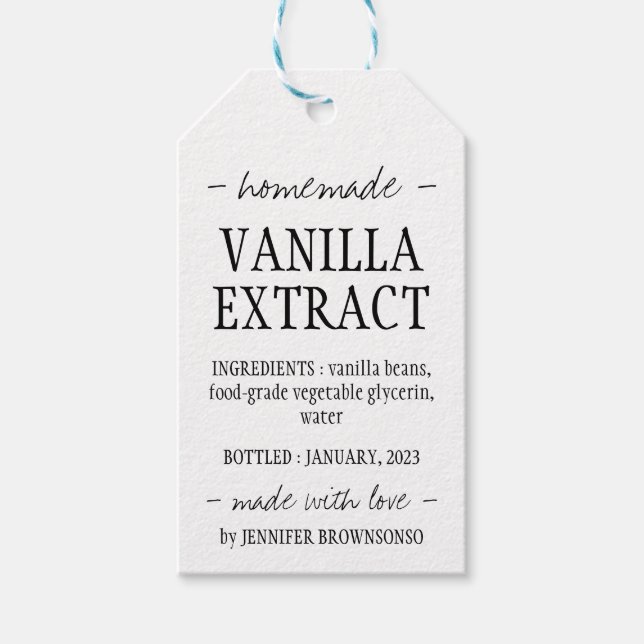 Étiquettes-cadeau Bouteille d'extrait de vanille fait maison simple (Devant)