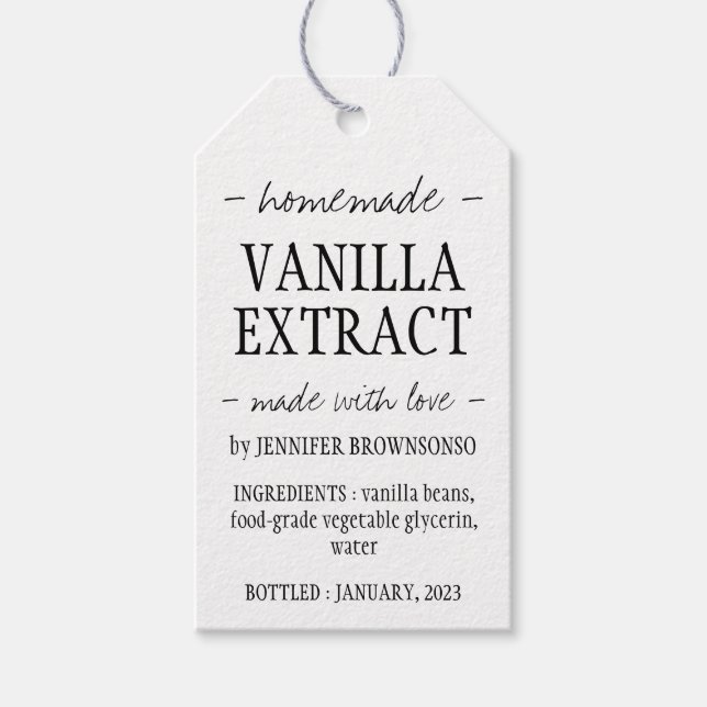 Étiquettes-cadeau Bouteille d'extrait de vanille marque maison (Devant)