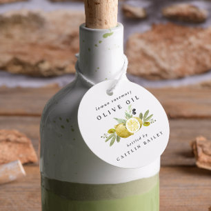 Étiquettes Cadeau Bouteille d'huile d'olive au citron aquarelle pers