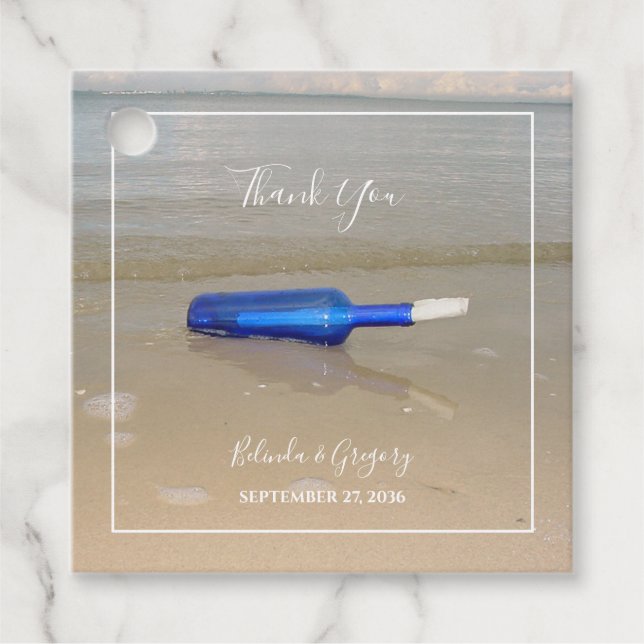 Étiquettes Cadeau Bouteille Sur Mariage De Sable De Plage (Devant)