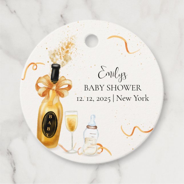 Étiquettes Cadeau Bouteilles Black Gold Poppin Baby shower Champagne (Devant)