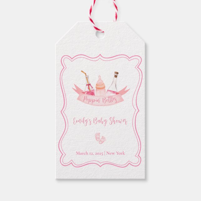 Étiquettes-cadeau Bouteilles de Champagne rose Pieds Baby shower cad (Devant)