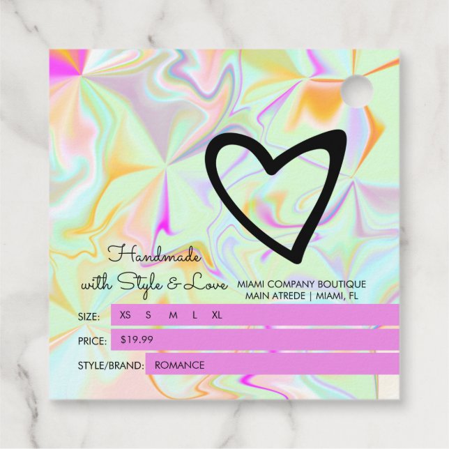 Étiquettes Cadeau Boutique Iridescente Vêtements Prix Taille B Hang  (Dos)