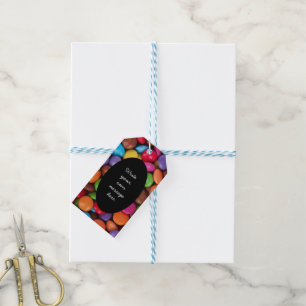Étiquettes-cadeau Bouton de bonbon coloré Texte personnalisé