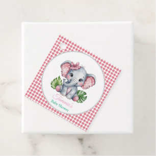 Étiquettes Cadeau Bow à cheveux rose mignonne Merci éléphant Baby sh