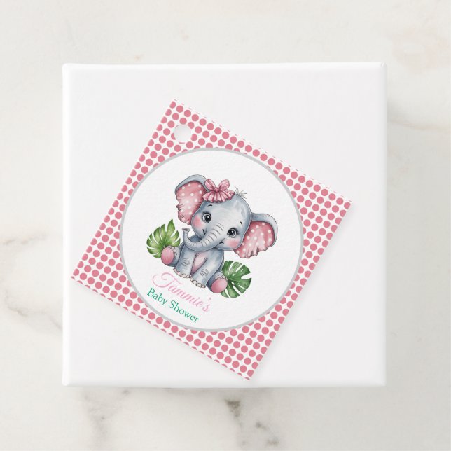 Étiquettes Cadeau Bow à cheveux rose mignonne Merci éléphant Baby sh (En situation)