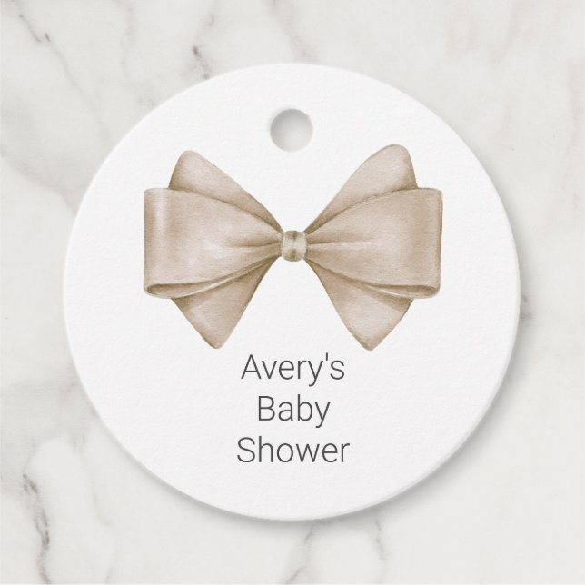 Étiquettes Cadeau Bow Beige Baby shower Boho moderne (Devant)