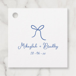 Étiquettes Cadeau Bow blanc et bleu Whimsical Mariage personnalisé