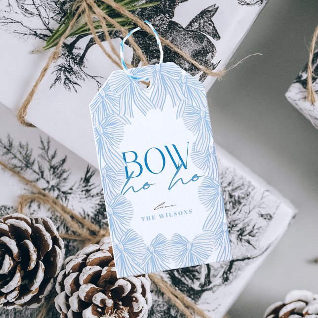 Étiquettes-cadeau Bow Ho Blue Bows Noël (Créateur téléchargé)