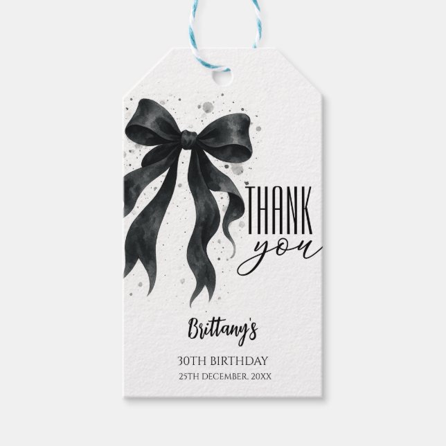 Étiquettes-cadeau Bow Noir Moderne 30e Anniversaire  (Devant)