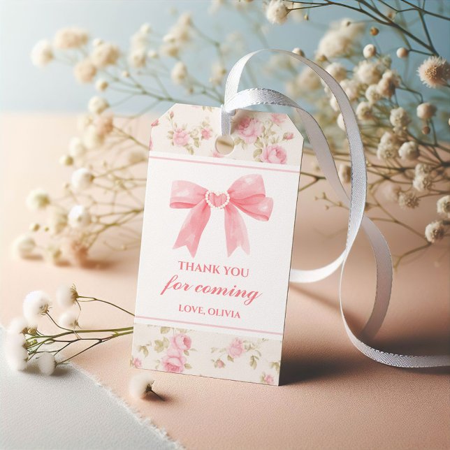Étiquettes-cadeau Bow rose et Coquette Rose anniversaire (Créateur téléchargé)
