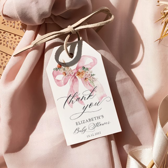 Étiquettes-cadeau Bow rose floral Élégant Merci de Baby shower (Créateur téléchargé)