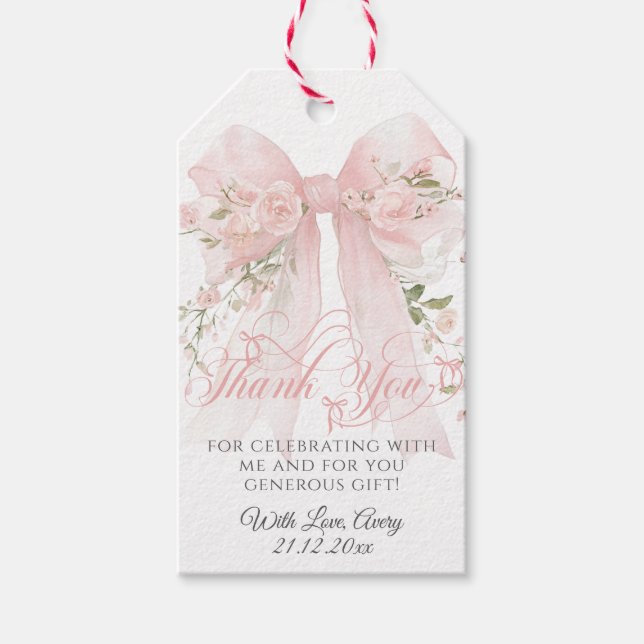 Étiquettes-cadeau Bowtiiful One Photo 1st Birthday Floral Bow Girls (Devant)