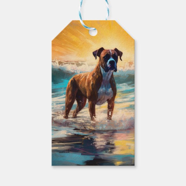Étiquettes-cadeau Boxer Beach Surfing Peinture (Devant)