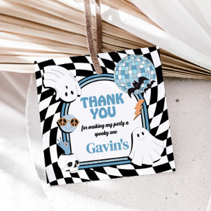 Étiquettes Cadeau Boy Retro Ghost Halloween Carré d'anniversaire