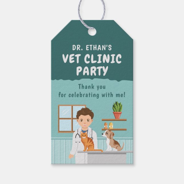 Étiquettes-cadeau Boy Veterinarian Pet Clinic Birthday Thank You (Devant)