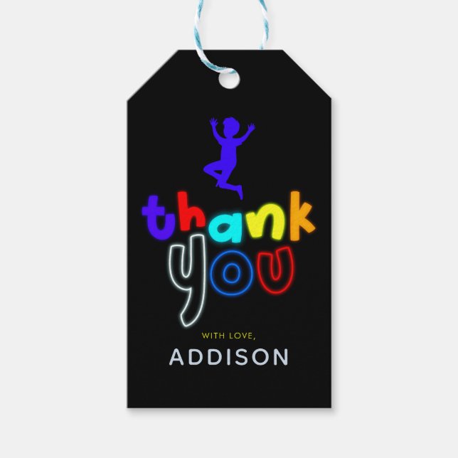 Étiquettes-cadeau Boys Jump Neon Trampoline Anniversaire Favoriser (Devant)