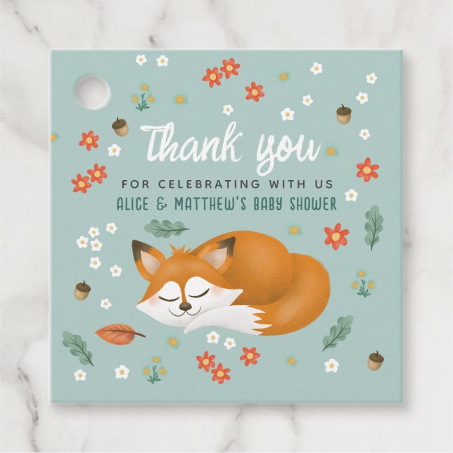 Étiquettes Cadeau Boys mignon bois Fox Baby shower Merci (Devant)