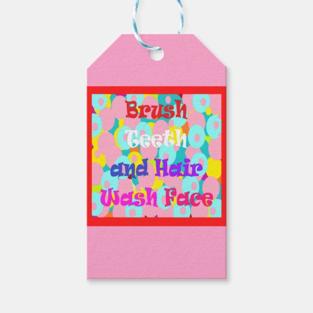 Étiquettes-cadeau Bracelet dents cheveux laver visage amusant enfant (Devant)