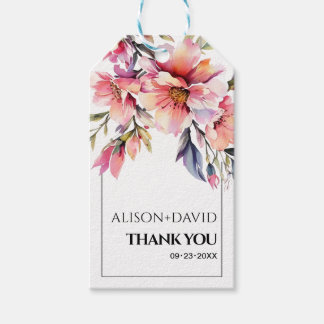 Étiquettes-cadeau Branche de rhododendron et fleurs rose pêche maria