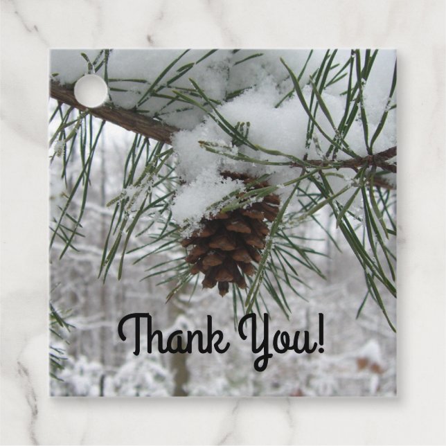 Étiquettes Cadeau Branche des pins neigeux Photographie de la nature (Devant)