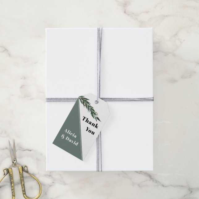 Étiquettes-cadeau Branche d'eucalyptus vert avec mariage feuille (Avec de la ficelle)