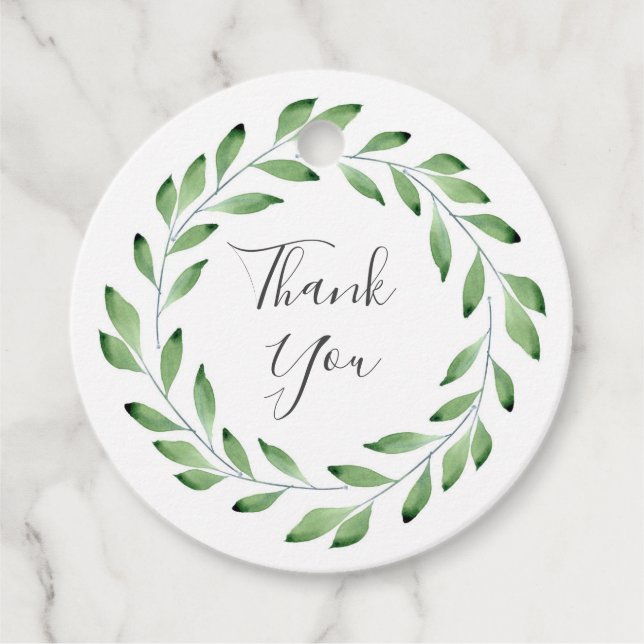 Étiquettes Cadeau Branches de feuilles d'aquarelle verte (Devant)