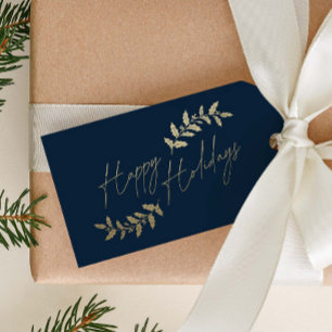 Étiquettes-cadeau Branches de houx dorées élégantes Noël Fêtes