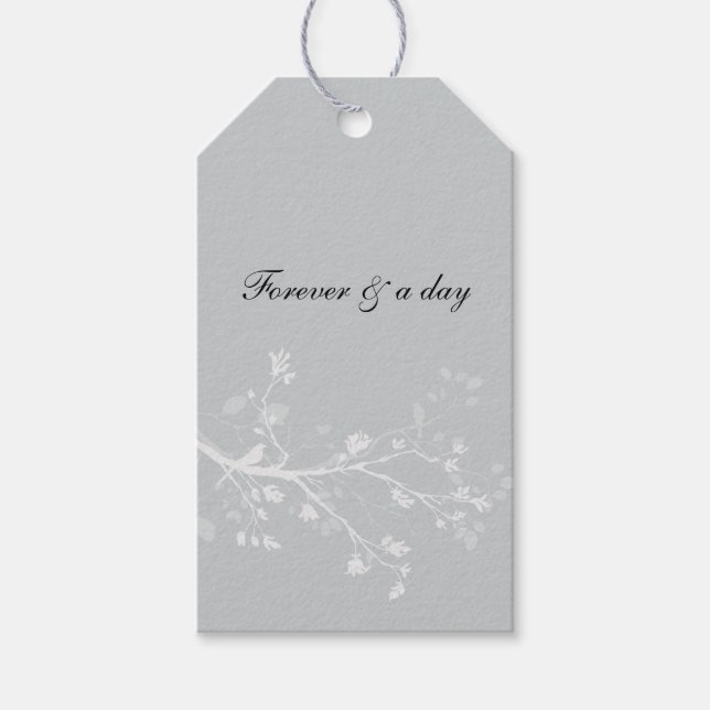 Étiquettes-cadeau Branches d'oiseaux gris blanc Mariage (Devant)