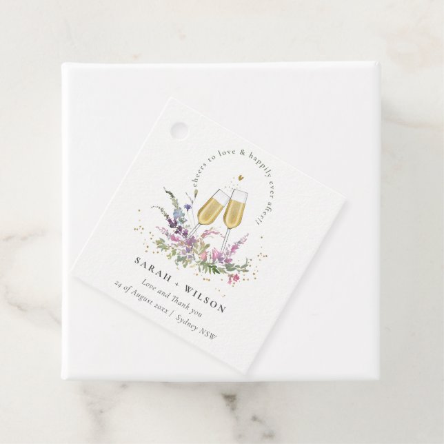 Étiquettes Cadeau Bravo à l'amour Vins d'or Verres Mariage Floral (En situation)