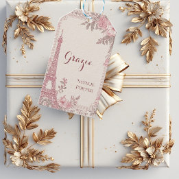 Étiquettes-cadeau Bridal Shower Paris Eiffel Tower Pastel Pink Flora