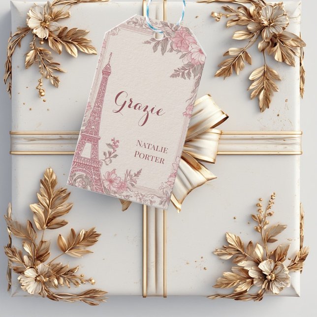 Étiquettes-cadeau Bridal Shower Paris Eiffel Tower Pastel Pink Flora (Bridal Shower Paris Eiffel Tower Pastel Pink Flora Gift Tags)