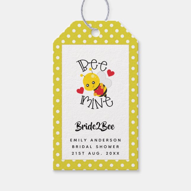 Étiquettes-cadeau Bride 2 Bee Mine Polkad Jaune Pots Fête des mariée (Devant)