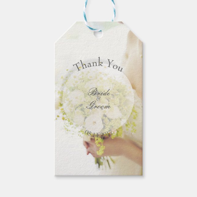 Étiquettes-cadeau Bride avec bouquet de fleurs Mariage modifiable (Devant)