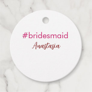 Étiquettes Cadeau Bridesmaid hashtag rose pâle ajouter nom mariée tr