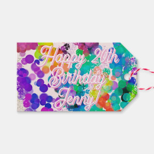 Étiquettes-cadeau Bright Colorful Bokeh Typographie Anniversaire Fes