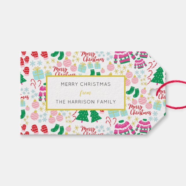 Étiquettes-cadeau Bright Happy Motif de Noël (Devant (Horizontal))