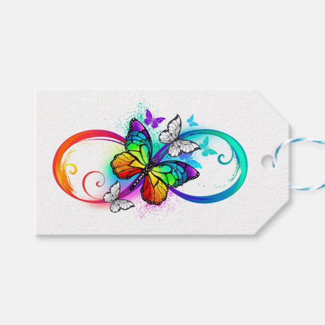 Étiquettes-cadeau Bright infinity with rainbow butterfly (Devant (Horizontal))