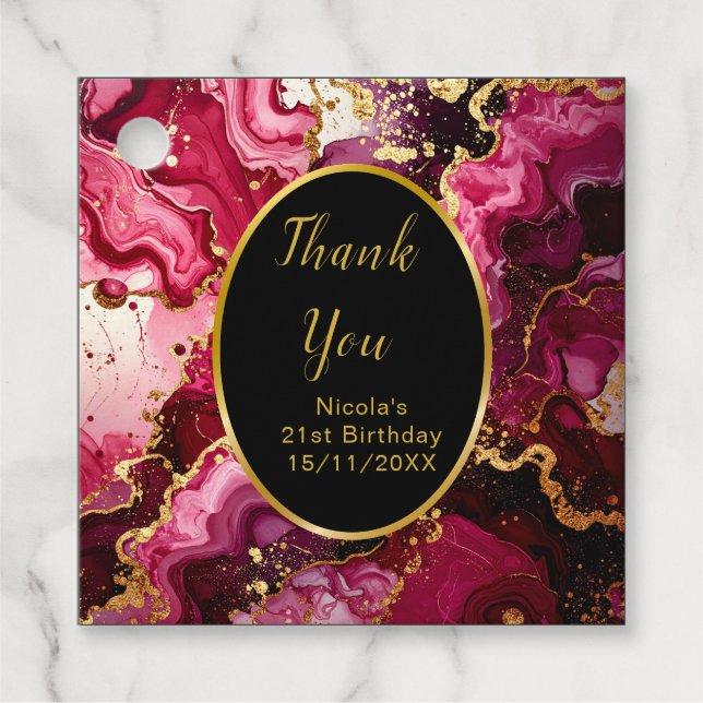 Étiquettes Cadeau Bright Red and Gold Marble Agate Birthday Party (Devant)
