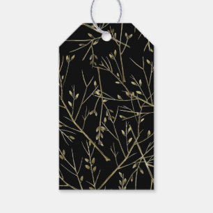 Étiquettes-cadeau Brindilles d'or en noir