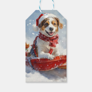 Étiquettes-cadeau Brittany Spaniel Chien en Traîneau Noël