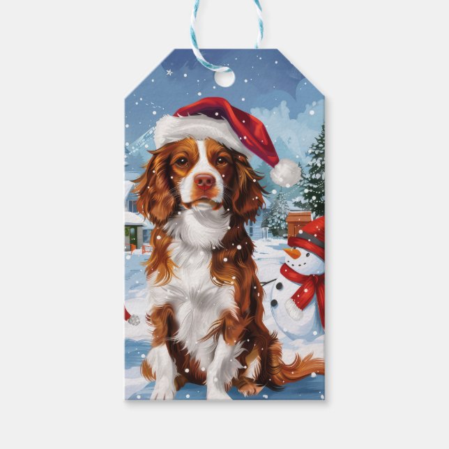 Étiquettes-cadeau Brittany Spaniel Dog Winter Wonderland Noël (Devant)