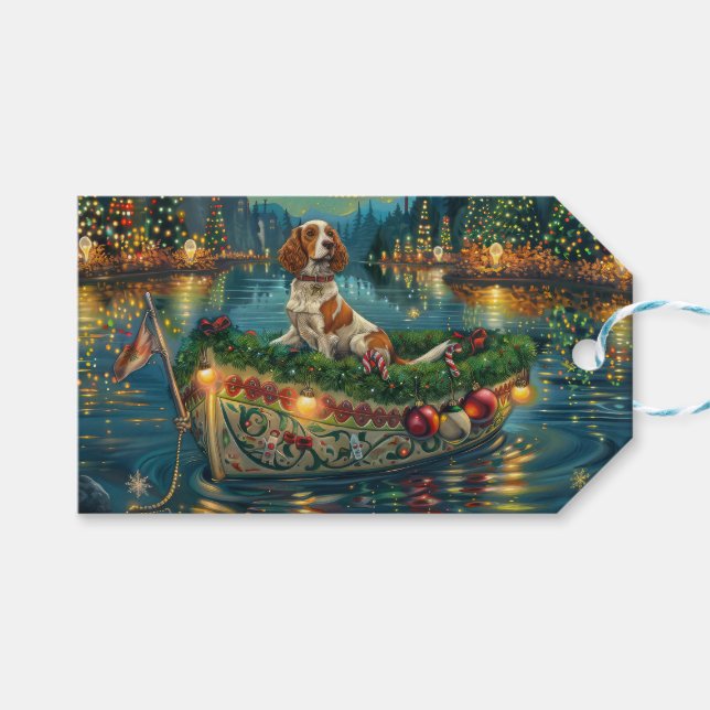 Étiquettes-cadeau Brittany Spaniel Noël Festive Voyage (Devant (Horizontal))