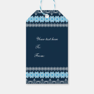Étiquettes-cadeau Broderie d'hiver bleue et blanche Élégante fête de