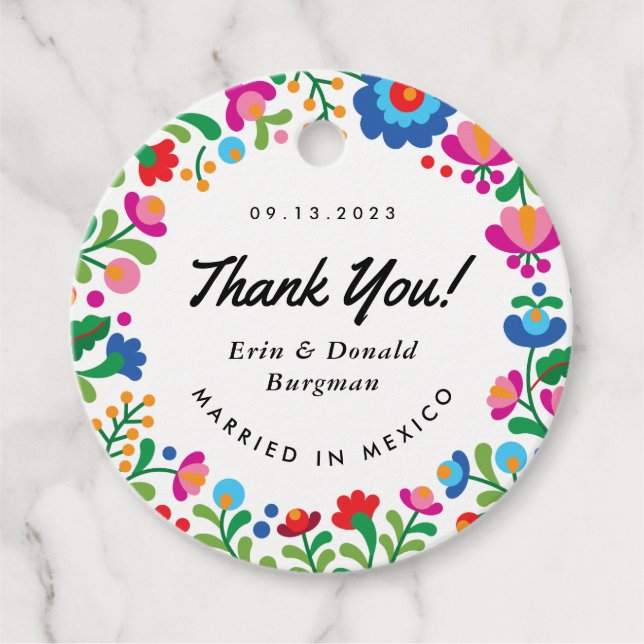 Étiquettes Cadeau Broderie mexicaine ronde colorée (Devant)