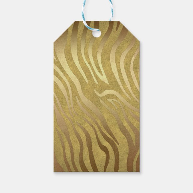 Étiquettes-cadeau Bronze d'or Zebra Print Jungle Safari Glam (Devant)