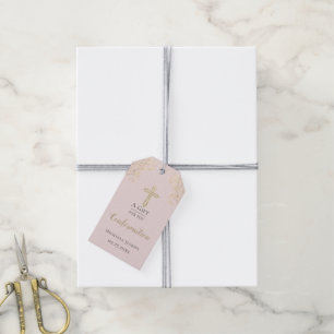 Étiquettes-cadeau Brosse de confirmation de croix d'or personnalisée