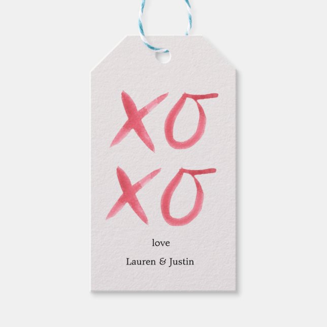 Étiquettes-cadeau brosse rose chaud embrasser et embrasser valentine (Devant)