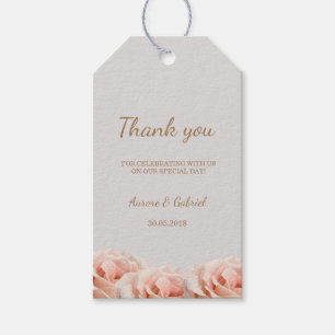 Étiquettes-cadeau Brosse Roses Floral Gris Mariage Merci
