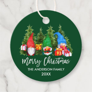 Étiquettes Cadeau Brosse Script Noël Aquarelle Gnomes Arbres